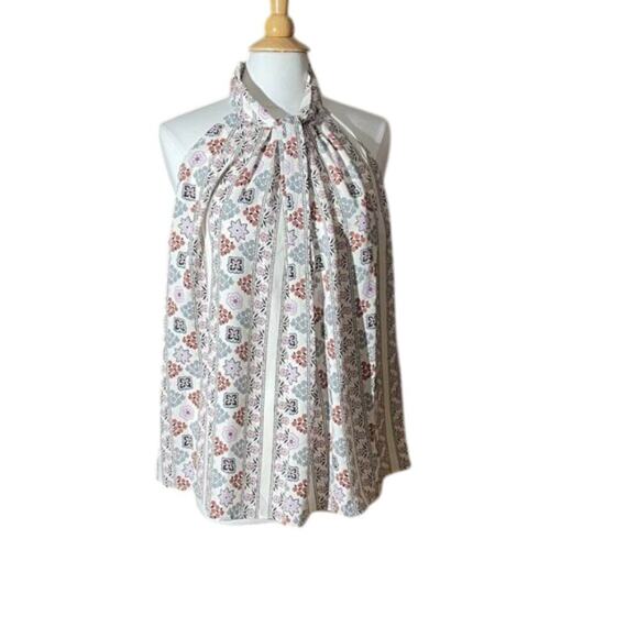 Ann Taylor Floral Sleeveless Tie Neck Blouse/Top/Shell, Blue, Lavender, L - Picture 1 of 12
